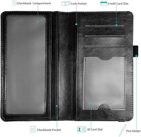 غطاء دفتر شيكات من الجلد الناعم لدفتر الشيكات الشخصي، حامل دفتر شيكات RFID للسيدات مع حامل قلم وحامل بطاقات مع مقسم - علم مموه in Kuwait