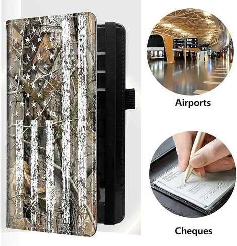 غطاء دفتر شيكات من الجلد الناعم لدفتر الشيكات الشخصي، حامل دفتر شيكات RFID للسيدات مع حامل قلم وحامل بطاقات مع مقسم - علم مموه in Kuwait