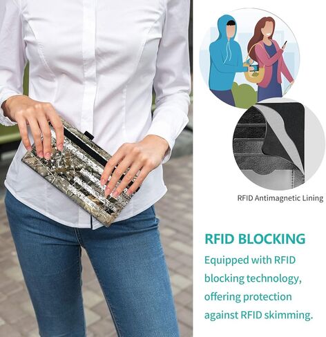 غطاء دفتر شيكات من الجلد الناعم لدفتر الشيكات الشخصي، حامل دفتر شيكات RFID للسيدات مع حامل قلم وحامل بطاقات مع مقسم - علم مموه in Kuwait