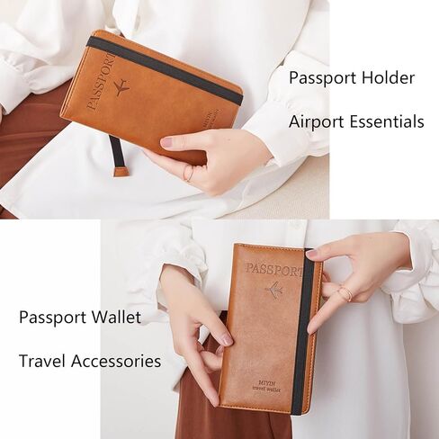حامل جواز السفر، فتحات بطاقات حامل جواز السفر من الجلد الفاخر للرجال/النساء، منظم مستندات محافظ جواز السفر، حامل جواز السفر العائلي لأساسيات السفر (بني) in Kuwait