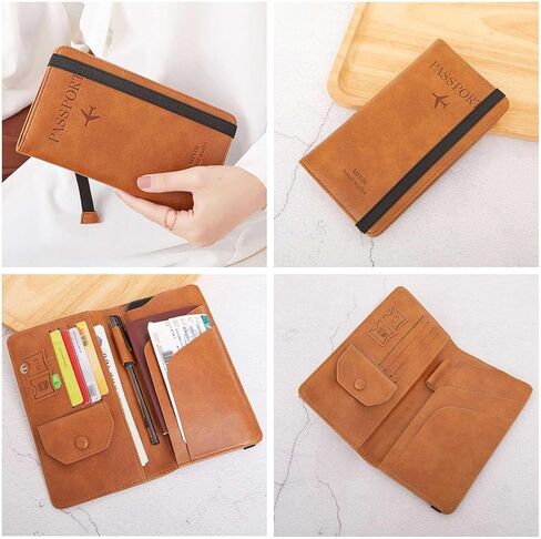 حامل جواز السفر، فتحات بطاقات حامل جواز السفر من الجلد الفاخر للرجال/النساء، منظم مستندات محافظ جواز السفر، حامل جواز السفر العائلي لأساسيات السفر (بني) in Kuwait