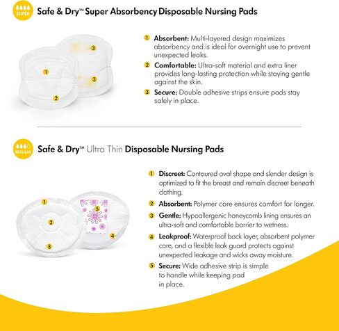 Medela Safe & Dry Ultra Thin Disposable Nursing Pads, 60 Count Breast Pads for Breastfeeding, Leakproof Design, Slender and Contoured for Optimal Fit and Discretion(Pack of 1) in Kuwait