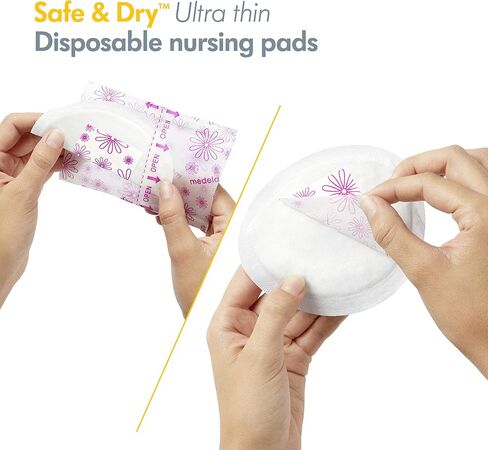 Medela Safe & Dry Ultra Thin Disposable Nursing Pads, 60 Count Breast Pads for Breastfeeding, Leakproof Design, Slender and Contoured for Optimal Fit and Discretion(Pack of 1) in Kuwait