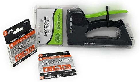 حزمة دباسة بلاستيكية خفيفة التحمل من Surebonder 5525 مع رقم 3 دباسة خفيفة التحمل 1/4 بوصة طول الساق 55114 و5/16 بوصة طول الساق 55116، دبابيس تاج 0.441 بوصة، نوع سهم JT21، عدد 1000 لكل منها in Kuwait