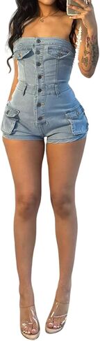 المرأة أنبوب الدنيم رومبير مثير Bodycon حمالة عارية الذراعين السراويل البضائع الصيف تمتد جان بذلة كلوبوير in Kuwait