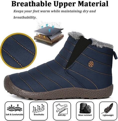 Eagsouni Womens Mens Snow Boots Winter Slip On Shoes | Unisex Warm Fur Lined Slip-On House Shoes,Rubber Sole，Anti Slip,Water Resistant，Comfortable，Indoor Outdoor Daily Walking in Saudi Arabia