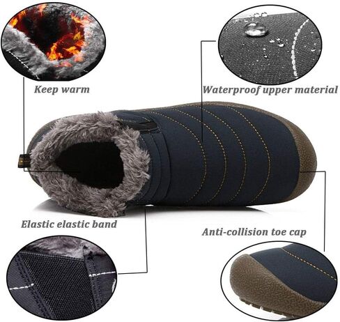 Eagsouni Womens Mens Snow Boots Winter Slip On Shoes | Unisex Warm Fur Lined Slip-On House Shoes,Rubber Sole，Anti Slip,Water Resistant，Comfortable，Indoor Outdoor Daily Walking in Saudi Arabia