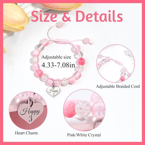 Birthday Bracelets Gifts for 1 2 3 4 5 6 7 8 Year Old Girls, Pink and white crystals Heart Charms Bracelets, Birthday Gifts for Girls Daughter Granddaughter Niece in Kuwait