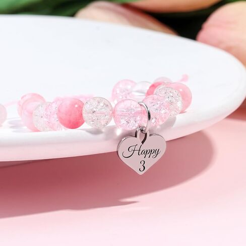 Birthday Bracelets Gifts for 1 2 3 4 5 6 7 8 Year Old Girls, Pink and white crystals Heart Charms Bracelets, Birthday Gifts for Girls Daughter Granddaughter Niece in Kuwait