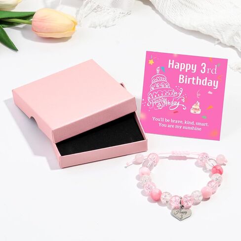 Birthday Bracelets Gifts for 1 2 3 4 5 6 7 8 Year Old Girls, Pink and white crystals Heart Charms Bracelets, Birthday Gifts for Girls Daughter Granddaughter Niece in Kuwait