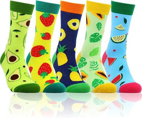 Womens Novelty Funny Funky Crew Socks Colorful Crazy Cute Fun Fruit Floral Pineapple Patterned Cotton Dress Socks in Saudi Arabia