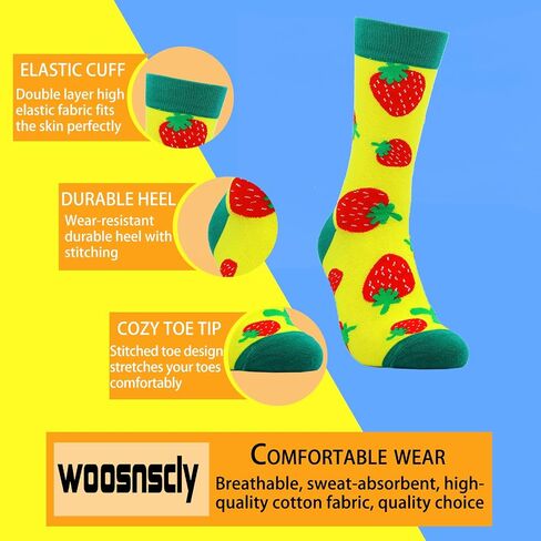 Womens Novelty Funny Funky Crew Socks Colorful Crazy Cute Fun Fruit Floral Pineapple Patterned Cotton Dress Socks in Saudi Arabia