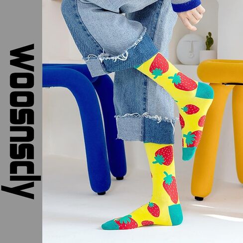 Womens Novelty Funny Funky Crew Socks Colorful Crazy Cute Fun Fruit Floral Pineapple Patterned Cotton Dress Socks in Saudi Arabia