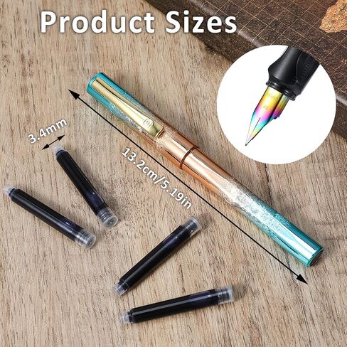 Fountain Pen Set, Colored Plastic Fountain Pen With 4 Black Ink and 4 Blue Ink 0.38mm Extra Fine Point Business Writing Pen for Journaling Signature School Office Gift Supplies (Blue gradient) in Saudi Arabia