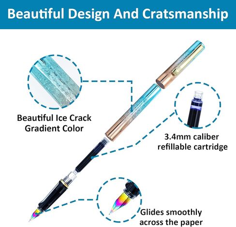 Fountain Pen Set, Colored Plastic Fountain Pen With 4 Black Ink and 4 Blue Ink 0.38mm Extra Fine Point Business Writing Pen for Journaling Signature School Office Gift Supplies (Blue gradient) in Saudi Arabia