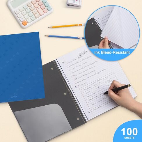 دفاتر ملاحظات ViVin الحلزونية مكونة من 6 حزم، موضوع واحد، 8.5 بوصة × 10.5 بوصة، مسطرة بالكلية، 100 ورقة، غطاء بلاستيكي، مقسم جيب متحرك، 6 ألوان متنوعة in Kuwait