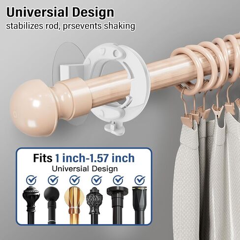 Adhesive Curtain Rod Holders,No Drill Curtain Rod Bracket, Removable Curtain Rod Holder,Adjustable Curtain Rod Brackets for Wall (White 6 PCS) in Saudi Arabia