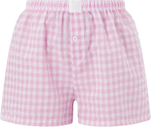 Y2k Women Plaid Gingham Boxer Shorts Wide Leg Checkered Striped Pajama Boxers Low Rise Lounge Pj Bottoms Sleep in Saudi Arabia