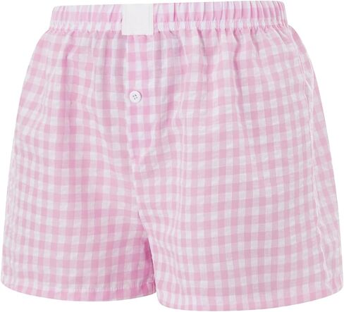 Y2k Women Plaid Gingham Boxer Shorts Wide Leg Checkered Striped Pajama Boxers Low Rise Lounge Pj Bottoms Sleep in Saudi Arabia