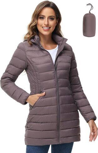 سترة منتفخة للسيدات من ROYAL MATRIX قابلة للتعبئة معطف منتفخ خفيف الوزن مع غطاء للرأس سترات منتفخة طويلة للشتاء الدافئ للسفر in Kuwait