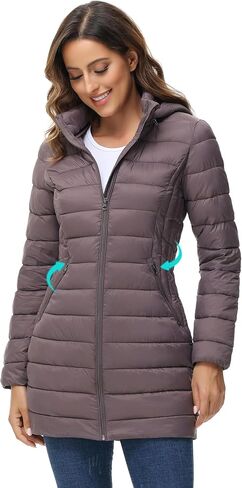 سترة منتفخة للسيدات من ROYAL MATRIX قابلة للتعبئة معطف منتفخ خفيف الوزن مع غطاء للرأس سترات منتفخة طويلة للشتاء الدافئ للسفر in Kuwait