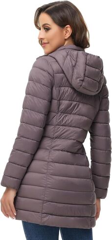 سترة منتفخة للسيدات من ROYAL MATRIX قابلة للتعبئة معطف منتفخ خفيف الوزن مع غطاء للرأس سترات منتفخة طويلة للشتاء الدافئ للسفر in Kuwait