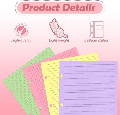 200 sheet Half Letter Lined Paper 3 Hole Punch 5-1/2 x 8-1/2 College Ruled Loose Leaf Notebook Paper Lined Refills Paper Colored Wide Ruled Paper Mini Binder Paper Fits 3 Ring Binders For Office in Saudi Arabia