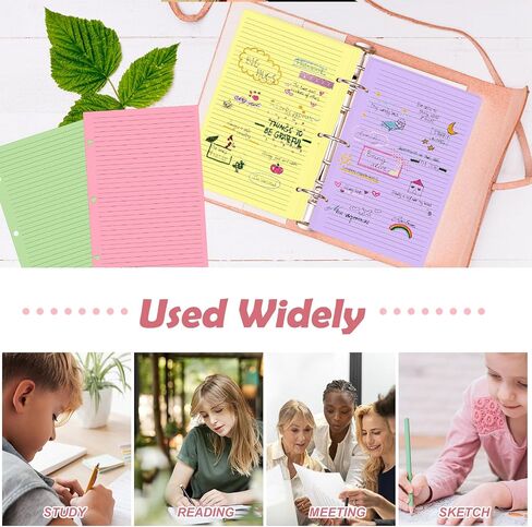 200 sheet Half Letter Lined Paper 3 Hole Punch 5-1/2 x 8-1/2 College Ruled Loose Leaf Notebook Paper Lined Refills Paper Colored Wide Ruled Paper Mini Binder Paper Fits 3 Ring Binders For Office in Saudi Arabia