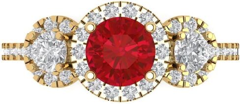 Clara Pucci 1.79 ct Round Cut Created Ruby 14k White Gold Halo Three-Stone Wedding Engagement Bridal Promise Ring in Saudi Arabia