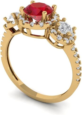 Clara Pucci 1.79 ct Round Cut Created Ruby 14k White Gold Halo Three-Stone Wedding Engagement Bridal Promise Ring in Saudi Arabia