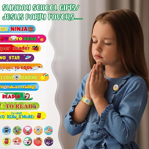 أساور صفعة من Frienda Love to Read مع دبابيس أزرار وشارات أساور للقراءة لجوائز مدرسي الفصل الدراسي وهدايا حفلات الأحد المدرسية (120 قطعة) in Saudi Arabia
