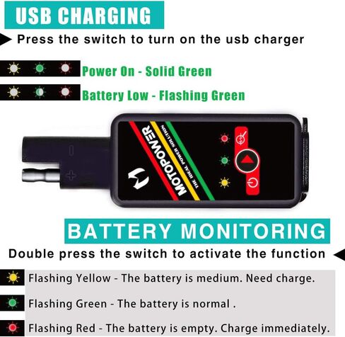 MOTOPOWER MP0620B 4.2Amp دراجة نارية شاحن USB مزدوج SAE إلى محول USB مع التحكم في مفتاح مراقبة البطارية in Kuwait