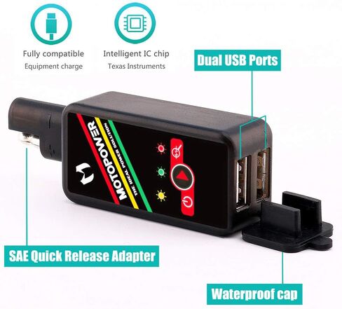 MOTOPOWER MP0620B 4.2Amp دراجة نارية شاحن USB مزدوج SAE إلى محول USB مع التحكم في مفتاح مراقبة البطارية in Kuwait