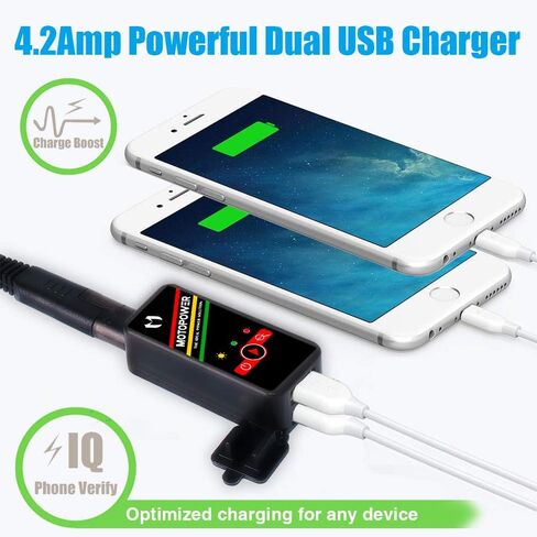 MOTOPOWER MP0620B 4.2Amp دراجة نارية شاحن USB مزدوج SAE إلى محول USB مع التحكم في مفتاح مراقبة البطارية in Kuwait