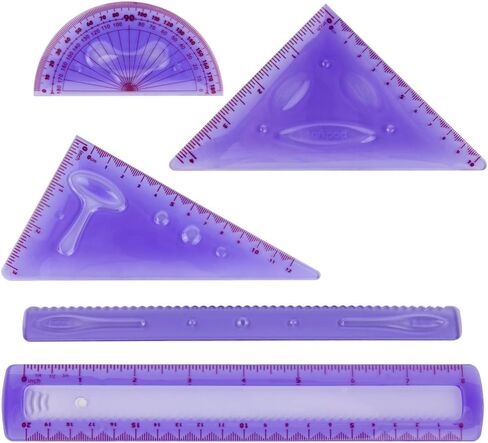Soft Flexible Rulers 6-Inch, Flexible Protractor, 2 Flexible Triangle and 1 Flexible Wave, 5 in 1 Pack, School Supplies, Purple in Saudi Arabia