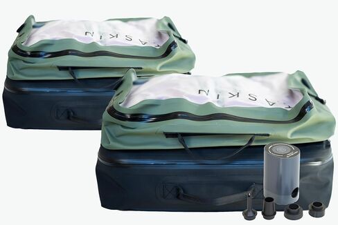 Taskin AirMAX | Heavy-duty Vacuum Compression Packing Cubes | 4X Set (2X Black + 2X Olive Green) + Mini Pump in Kuwait