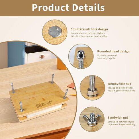 مكبس الكتب، مكبس تجليد الكتب من خشب الخيزران، مقبض محمول، تجليد الكتب بالضغط، أدوات تجليد الكتب المصنوعة يدويًا لعشاق الحرف اليدوية، مكبس زهرة الخيزران (11.8 × 7.9 بوصة) in Kuwait