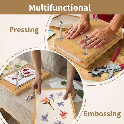 مكبس الكتب، مكبس تجليد الكتب من خشب الخيزران، مقبض محمول، تجليد الكتب بالضغط، أدوات تجليد الكتب المصنوعة يدويًا لعشاق الحرف اليدوية، مكبس زهرة الخيزران (11.8 × 7.9 بوصة) in Kuwait