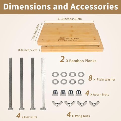 مكبس الكتب، مكبس تجليد الكتب من خشب الخيزران، مقبض محمول، تجليد الكتب بالضغط، أدوات تجليد الكتب المصنوعة يدويًا لعشاق الحرف اليدوية، مكبس زهرة الخيزران (11.8 × 7.9 بوصة) in Kuwait