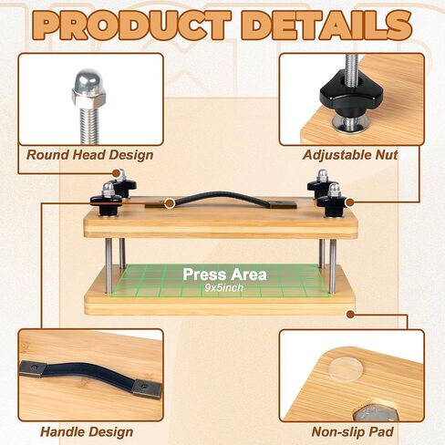 تجليد الكتب بالضغط مقاس 11.8 × 7.9 بوصة، مكبس تجليد الكتب، مكبس الورق، مجموعة أدوات آلة تجليد الكتب المصنوعة من الخيزران مع مقبض محمول وحصيرة مضادة للانزلاق، مجموعة ضغط الزهور للأطفال والكبار in Kuwait