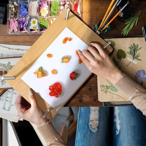 تجليد الكتب بالضغط مقاس 11.8 × 7.9 بوصة، مكبس تجليد الكتب، مكبس الورق، مجموعة أدوات آلة تجليد الكتب المصنوعة من الخيزران مع مقبض محمول وحصيرة مضادة للانزلاق، مجموعة ضغط الزهور للأطفال والكبار in Kuwait