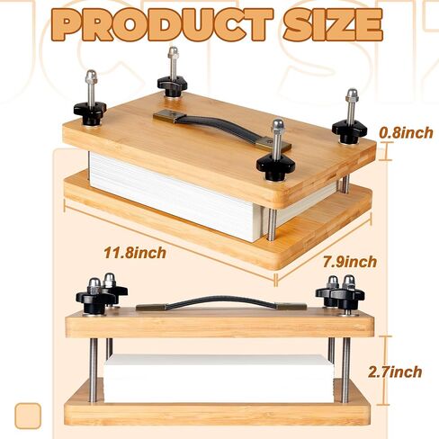 تجليد الكتب بالضغط مقاس 11.8 × 7.9 بوصة، مكبس تجليد الكتب، مكبس الورق، مجموعة أدوات آلة تجليد الكتب المصنوعة من الخيزران مع مقبض محمول وحصيرة مضادة للانزلاق، مجموعة ضغط الزهور للأطفال والكبار in Kuwait