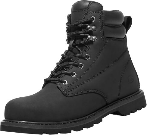 Steel Toe Work Boots for Men, Comfortable Leather Industrial & Construction Boots, Oil & Water Resistance Anti Slip Safety Boots with EH Protection, for Outdoor Factories Warehouses Farms in Saudi Arabia