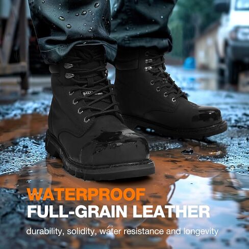 Steel Toe Work Boots for Men, Comfortable Leather Industrial & Construction Boots, Oil & Water Resistance Anti Slip Safety Boots with EH Protection, for Outdoor Factories Warehouses Farms in Saudi Arabia