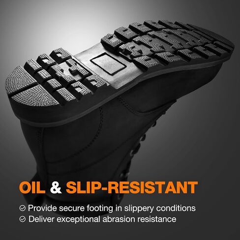 Steel Toe Work Boots for Men, Comfortable Leather Industrial & Construction Boots, Oil & Water Resistance Anti Slip Safety Boots with EH Protection, for Outdoor Factories Warehouses Farms in Saudi Arabia