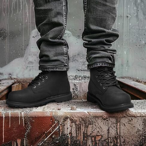 Steel Toe Work Boots for Men, Comfortable Leather Industrial & Construction Boots, Oil & Water Resistance Anti Slip Safety Boots with EH Protection, for Outdoor Factories Warehouses Farms in Saudi Arabia