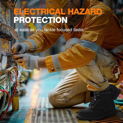 Steel Toe Work Boots for Men, Comfortable Leather Industrial & Construction Boots, Oil & Water Resistance Anti Slip Safety Boots with EH Protection, for Outdoor Factories Warehouses Farms in Saudi Arabia