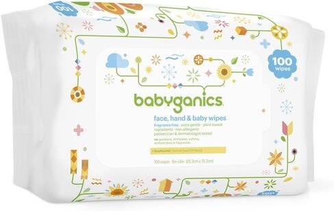 Babyganics مناديل مبللة للوجه واليدين والطفل، خالية من العطور، 1800 قيراط، قد تختلف التعبئة والتغليف in Kuwait
