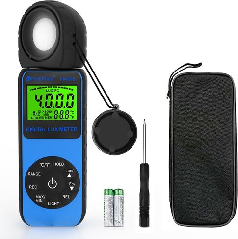 HOLDPEAK 881D Illuminance Light Meter, Digital Lux Foot Candles Meter 0.1~400,000 Lux (0.1~40,000 FC) with 270º Rotatable Detector, Par Meter Luxmeter for Plants LED Lights Indoor Outdoor Light Tester in Kuwait