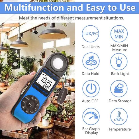 HOLDPEAK 881D Illuminance Light Meter, Digital Lux Foot Candles Meter 0.1~400,000 Lux (0.1~40,000 FC) with 270º Rotatable Detector, Par Meter Luxmeter for Plants LED Lights Indoor Outdoor Light Tester in Kuwait